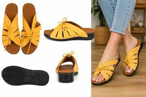 Women’s Yellow Slip-On Cutout Sandals – Size 12